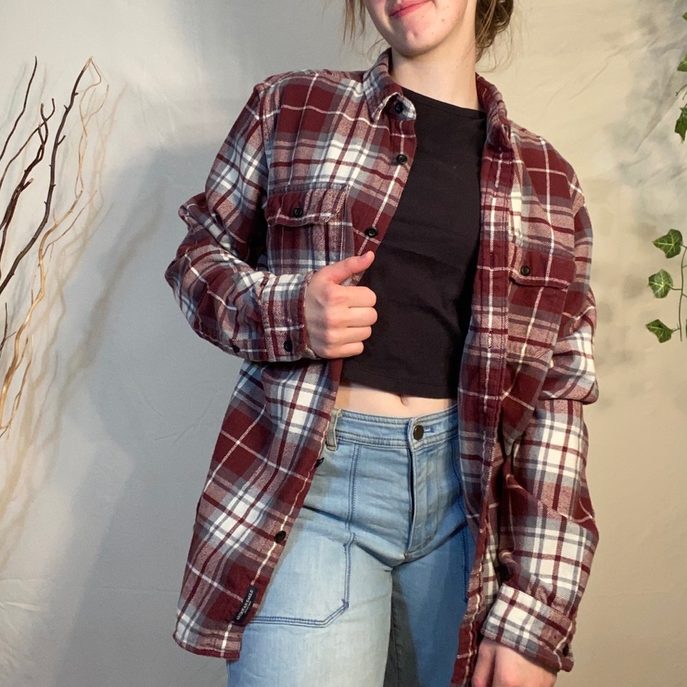red white and grey oversized flannel